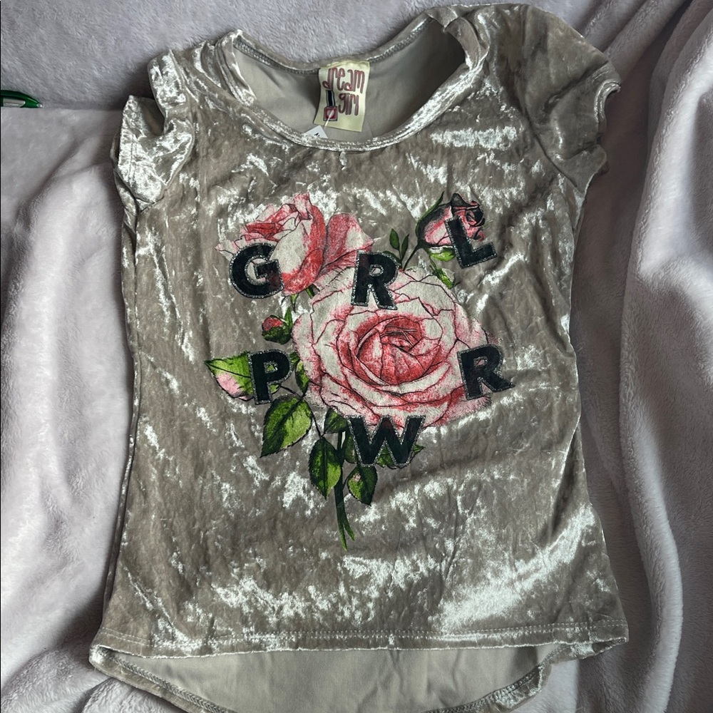Cream Velvet Kids Shirt with Floral Design